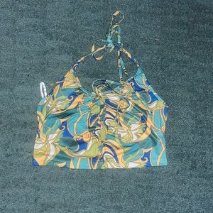 Floral Print Ruched Halter Crop Top